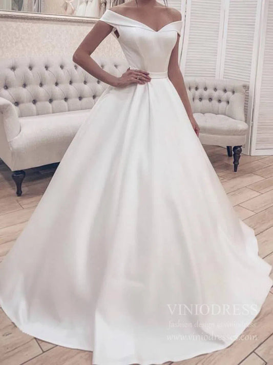 Elegant Simple Modest Wedding Dresses Off the Shoulder VW1397-wedding dresses-Viniodress-Ivory-Custom Size-Viniodress