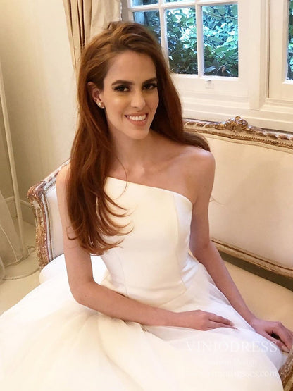 Elegant Simple Strapless Tulle Wedding Dresses Chapel Train VW1839-wedding dresses 2025 -Viniodress-Ivory-Custom Size-