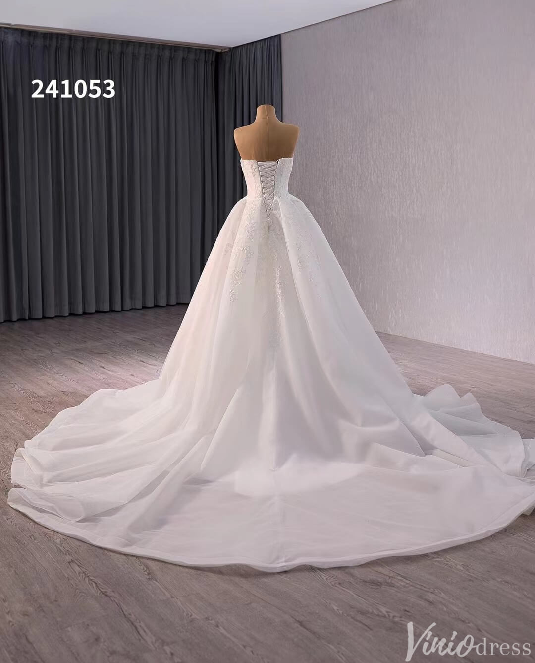 Elegant Strapless Lace Applique Wedding Gown Sweetheart Neck Bridal Dress 241053-wedding dresses 2025 -Viniodress-Ivory-Custom Size-