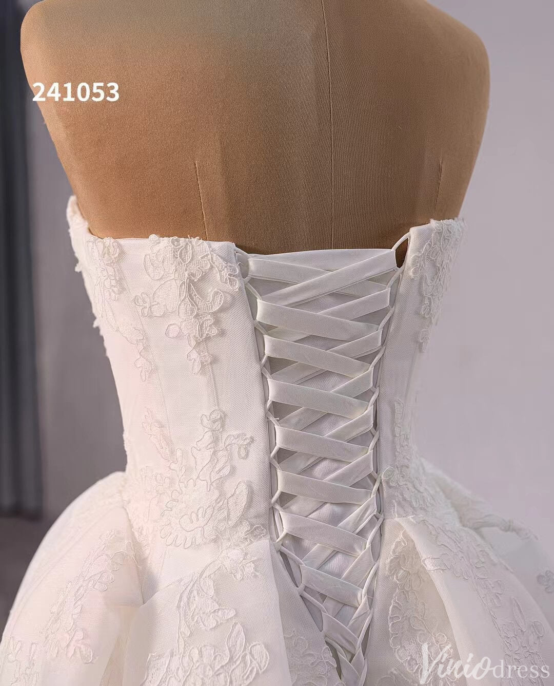 Elegant Strapless Lace Applique Wedding Gown Sweetheart Neck Bridal Dress 241053-wedding dresses-Viniodress-Viniodress