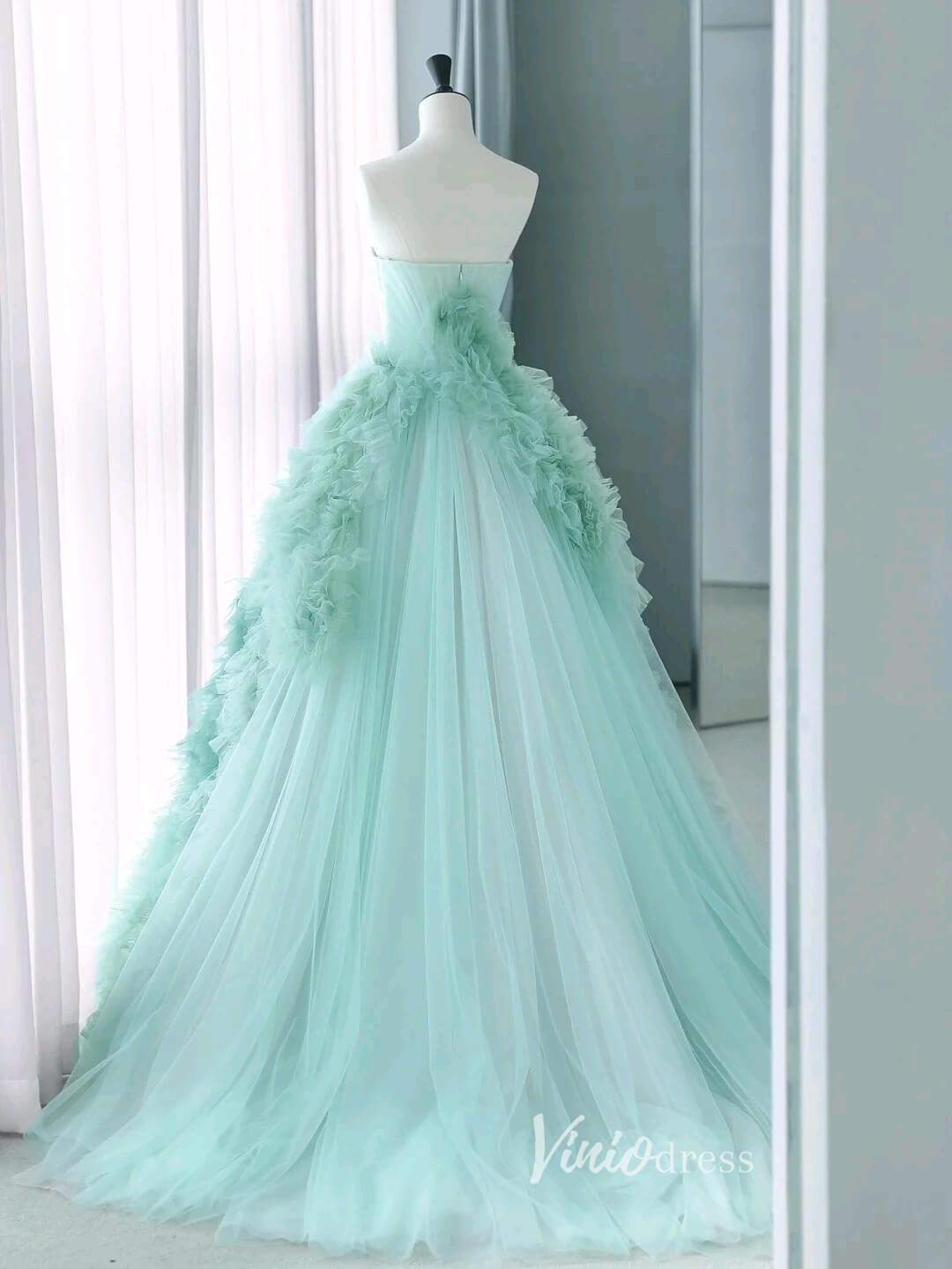 Elegant Strapless Prom Dresses Tiered Formal Dress AD1042-prom dresses 2025 -Viniodress-Aqua-Custom Size-