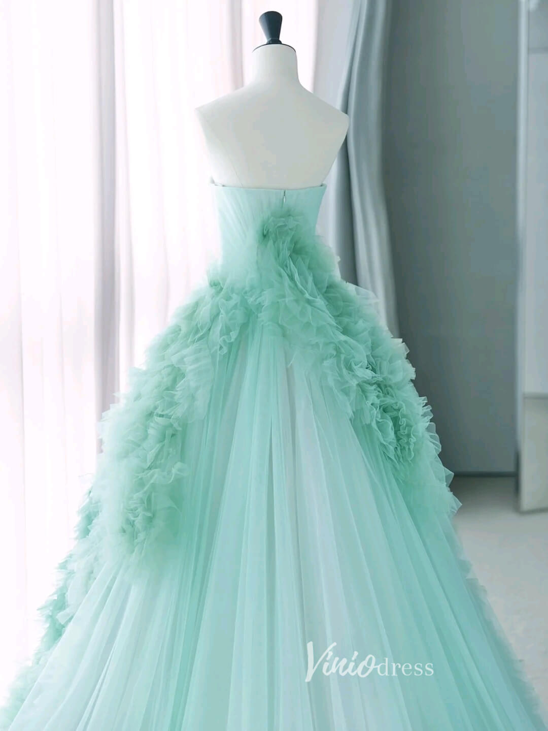 Elegant Strapless Prom Dresses Tiered Formal Dress AD1042-prom dresses 2025 -Viniodress-Aqua-Custom Size-