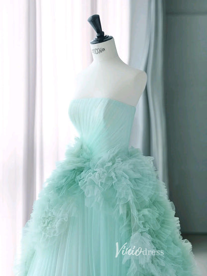 Elegant Strapless Prom Dresses Tiered Formal Dress AD1042-prom dresses 2025 -Viniodress-Aqua-Custom Size-