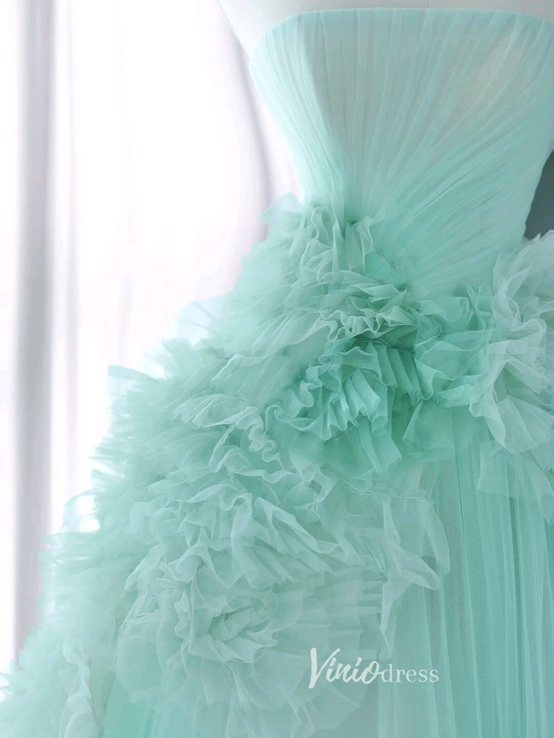 Elegant Strapless Prom Dresses Tiered Formal Dress AD1042-prom dresses 2025 -Viniodress-Aqua-Custom Size-