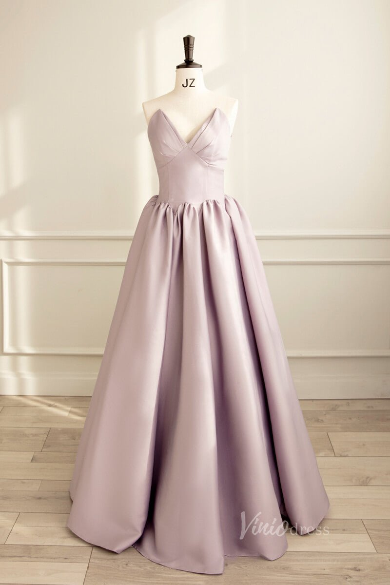 Elegant Strapless Satin Prom Dresses V-Neck Formal Gown AD1082-prom dresses 2025 -Viniodress-Pale Mauve-Custom Size-