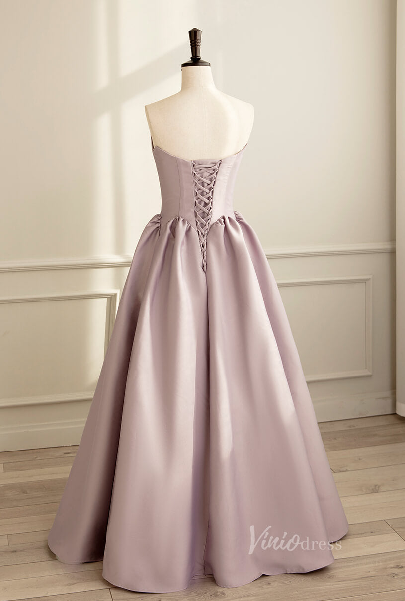 Elegant Strapless Satin Prom Dresses V-Neck Formal Gown AD1082-prom dresses-Viniodress-Viniodress