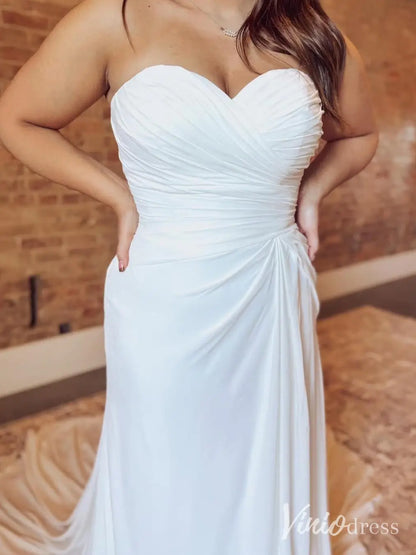 Elegant Strapless Sweetheart Chiffon Wedding Dress with Draped Bodice and Flowing Train – MN113-wedding dresses 2025 -Viniodress-Ivory-Custom Size-
