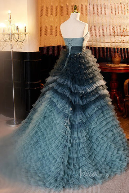 Elegant Tiered Prom Dresses Strapless Pleated Evening Dress AD1065-prom dresses 2025 -Viniodress-Blue-Custom Size-
