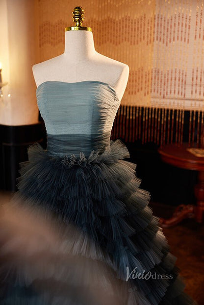 Elegant Tiered Prom Dresses Strapless Pleated Evening Dress AD1065-prom dresses 2025 -Viniodress-Blue-Custom Size-