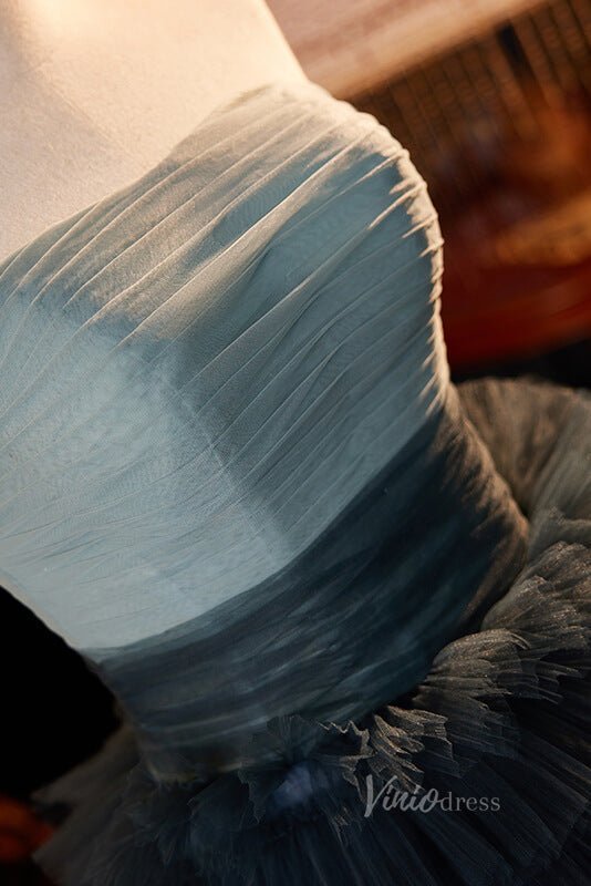 Elegant Tiered Prom Dresses Strapless Pleated Evening Dress AD1065-prom dresses 2025 -Viniodress-Blue-Custom Size-