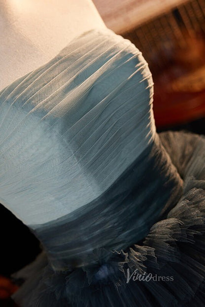 Elegant Tiered Prom Dresses Strapless Pleated Evening Dress AD1065-prom dresses 2025 -Viniodress-Blue-Custom Size-