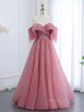 prom dresses 2025 Elegant Tulle Prom Dresses Off the Shoulder Formal Dresses A-line BD033-plus size wedding dresses Viniodress-Pink-US2-