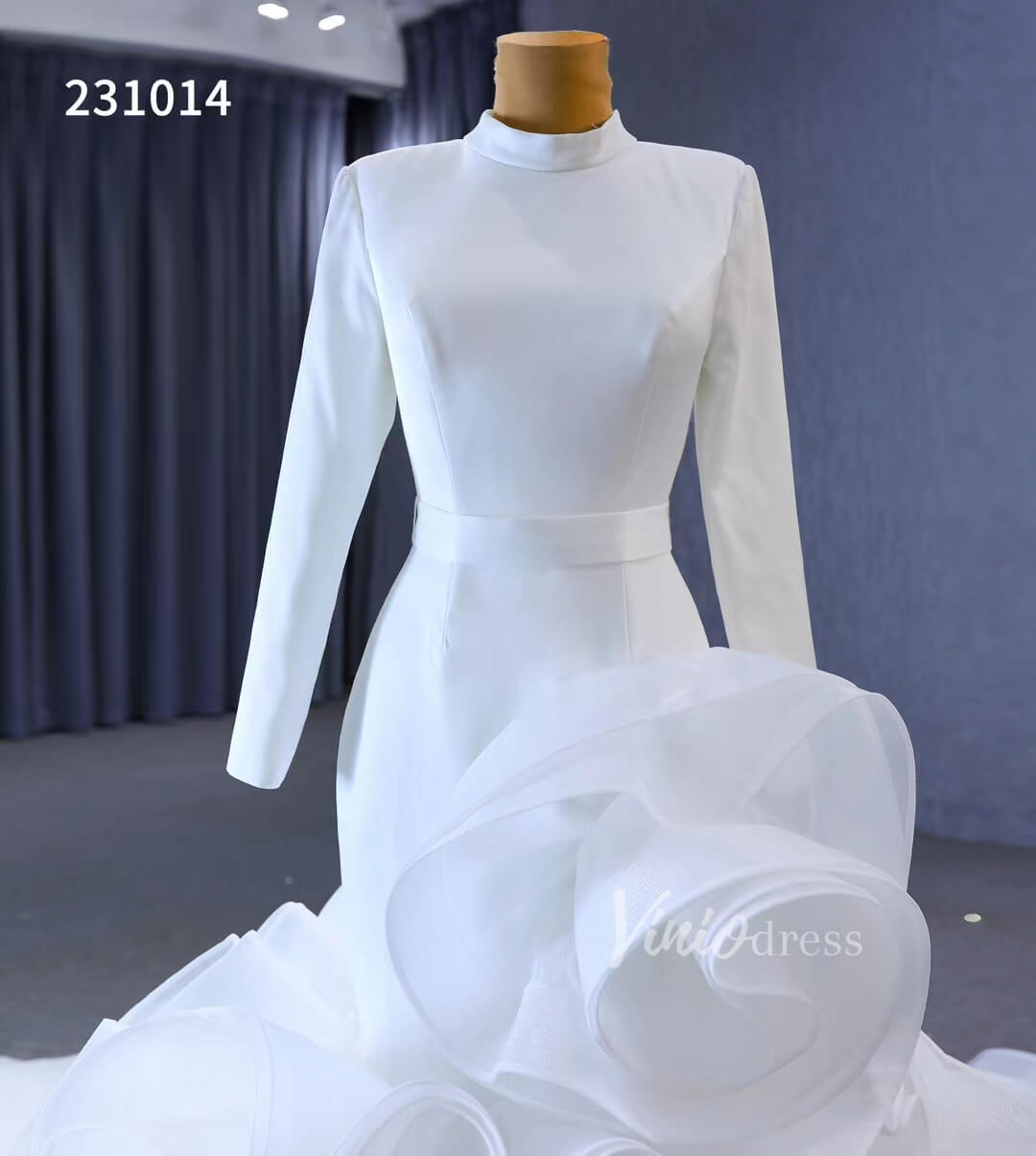Elegant White Mermaid Ruffle Wedding Dresses with Long Sleeves 231014-wedding dresses 2025 -Viniodress-Ivory-Custom Size-