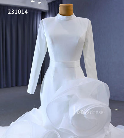 Elegant White Mermaid Ruffle Wedding Dresses with Long Sleeves 231014-wedding dresses 2025 -Viniodress-Ivory-Custom Size-