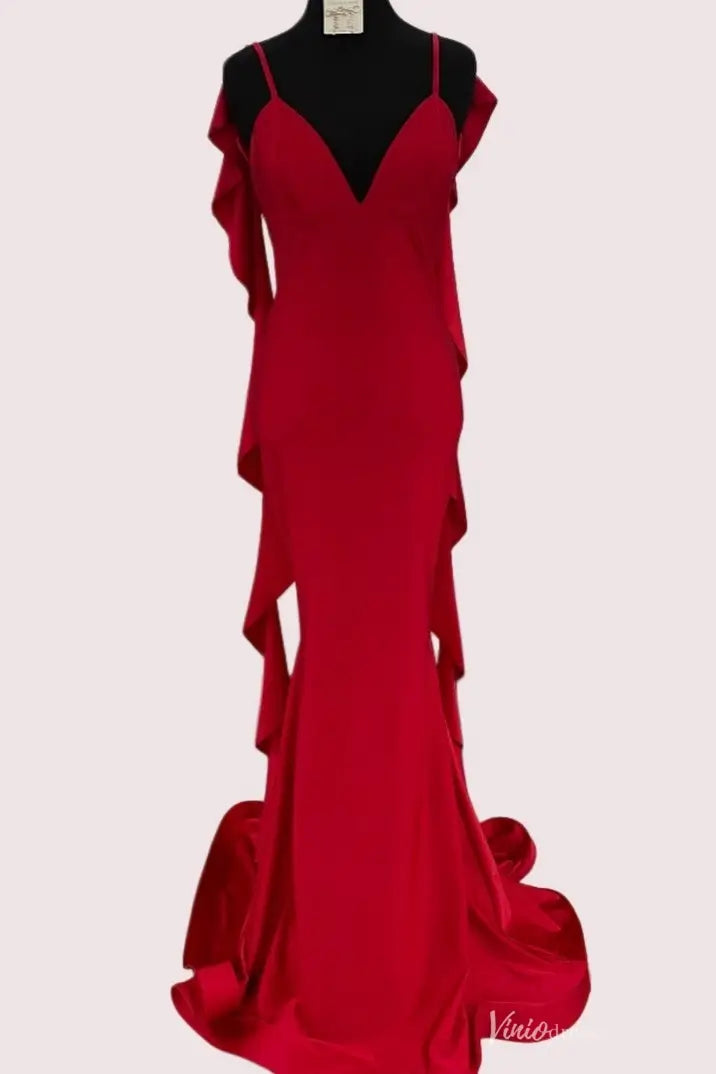 yellow and red bridesmaid dresses Yellow Mermaid Prom Dress with Open Back and Shoulder Streamers – Viniodress