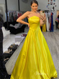 Elegant Yellow Satin Prom Dresses Strapless Formal Gown FD3997