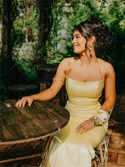 Elegant Yellow Sheath Prom Dress | Spaghetti Strap Simple Satin Evening Gown – FD6055-prom dresses 2025 -Viniodress-Yellow-Custom Size-