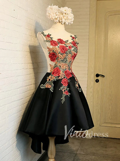 Embroidery Floral High Low Short Prom Dresses SD1165A-prom dresses 2025 -Viniodress-Red-Custom Size-