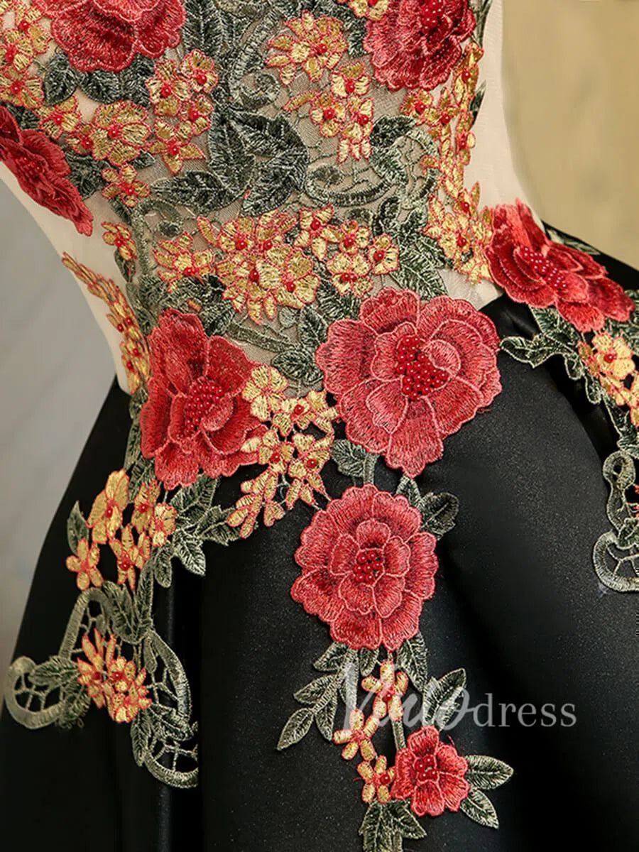 Short Prom Dresses 2025 Embroidery Floral High Low Short Prom Dresses SD1165A-prom dresses-Viniodress-Red-Custom Size-Viniodress