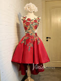 Short Prom Dresses 2025 Embroidery Floral High Low Short Prom Dresses SD1165A-prom dresses-Viniodress-Red-Custom Size-Viniodress