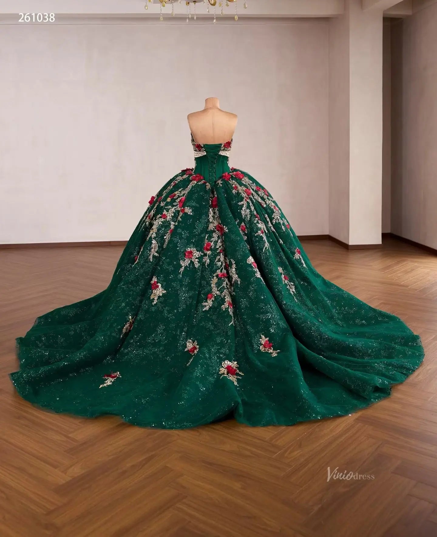 261038 80cm green wedding dress-Quinceanera Dresses 2026-Viniodress-Emerald-Custom Size – Add Measurements in Cart-