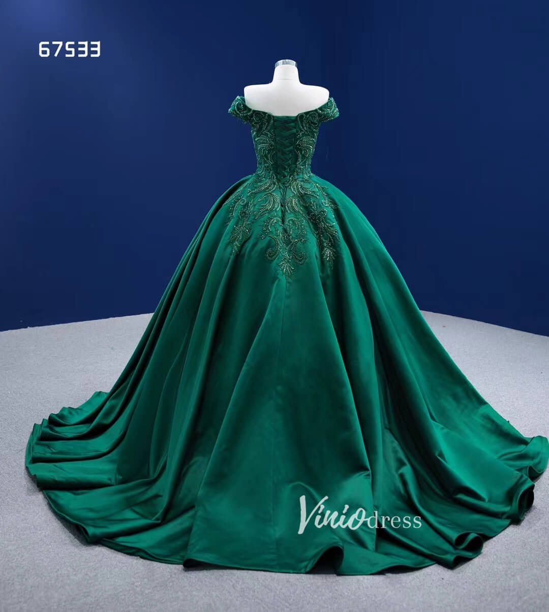 Emerald Green Ball Gown Satin Wedding Dresses 67533-Quinceanera Dresses 2025 -Viniodress-Emerald Green-Custom Size-