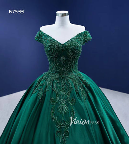 Emerald Green Ball Gown Satin Wedding Dresses 67533-Quinceanera Dresses 2025 -Viniodress-Emerald Green-Custom Size-