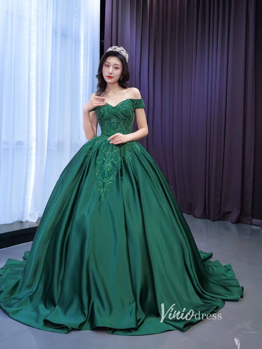 Emerald Green Ball Gown Satin Wedding Dresses 67533-Quinceanera Dresses 2025 -Viniodress-Emerald Green-Custom Size-