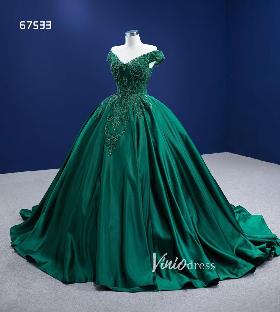 Emerald Green Ball Gown Satin Wedding Dresses 67533-Quinceanera Dresses-Viniodress-Viniodress