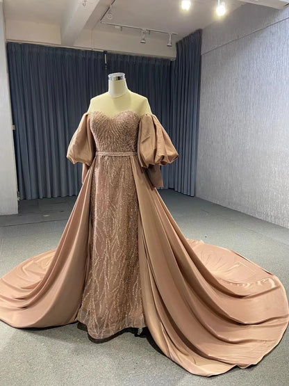 Emerald Green Beaded Satin Overskirt Prom Dresses Pageant Gown 67428-prom dresses 2025 -Viniodress-Emerald Green-Custom Size-