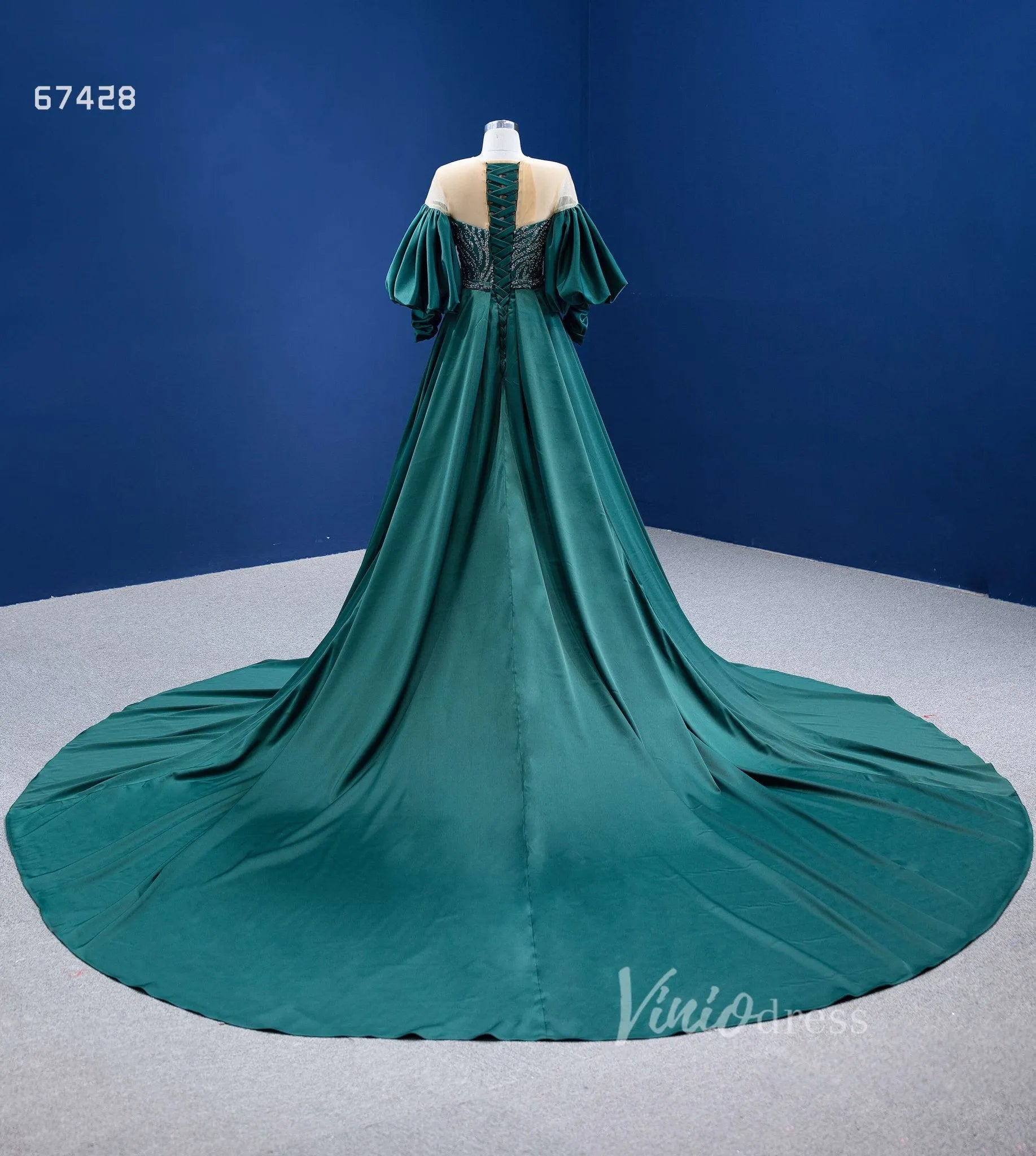 Emerald Green Beaded Satin Overskirt Prom Dresses Pageant Gown 67428-prom dresses 2025 -Viniodress-Emerald Green-Custom Size-
