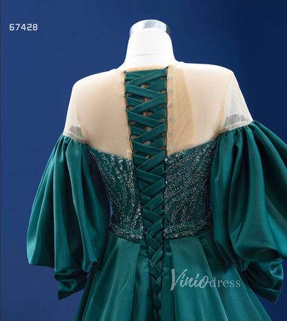 Emerald Green Beaded Satin Overskirt Prom Dresses Pageant Gown 67428-prom dresses 2025 -Viniodress-Emerald Green-Custom Size-