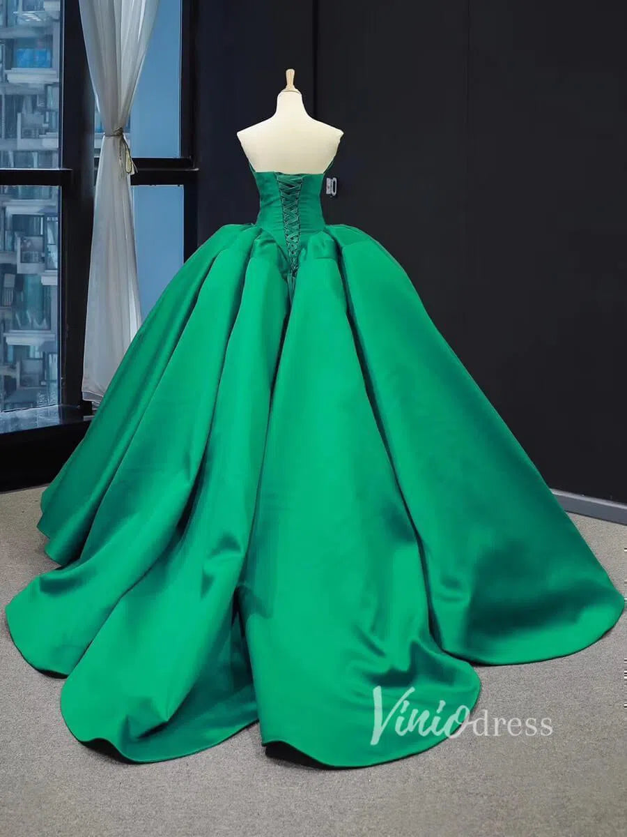 Emerald Green Celebrity Style Ball Gowns Strapless Prom Dresses FD1274 viniodress-prom dresses 2025 -Viniodress-Emerald Green-Custom Size-