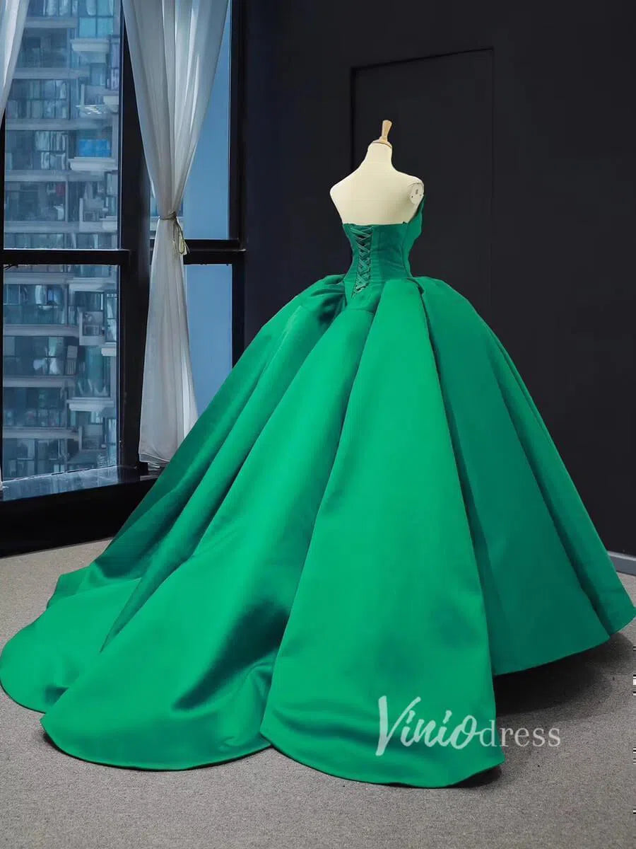 Emerald Green Celebrity Style Ball Gowns Strapless Prom Dresses FD1274 viniodress-prom dresses 2025 -Viniodress-Emerald Green-Custom Size-