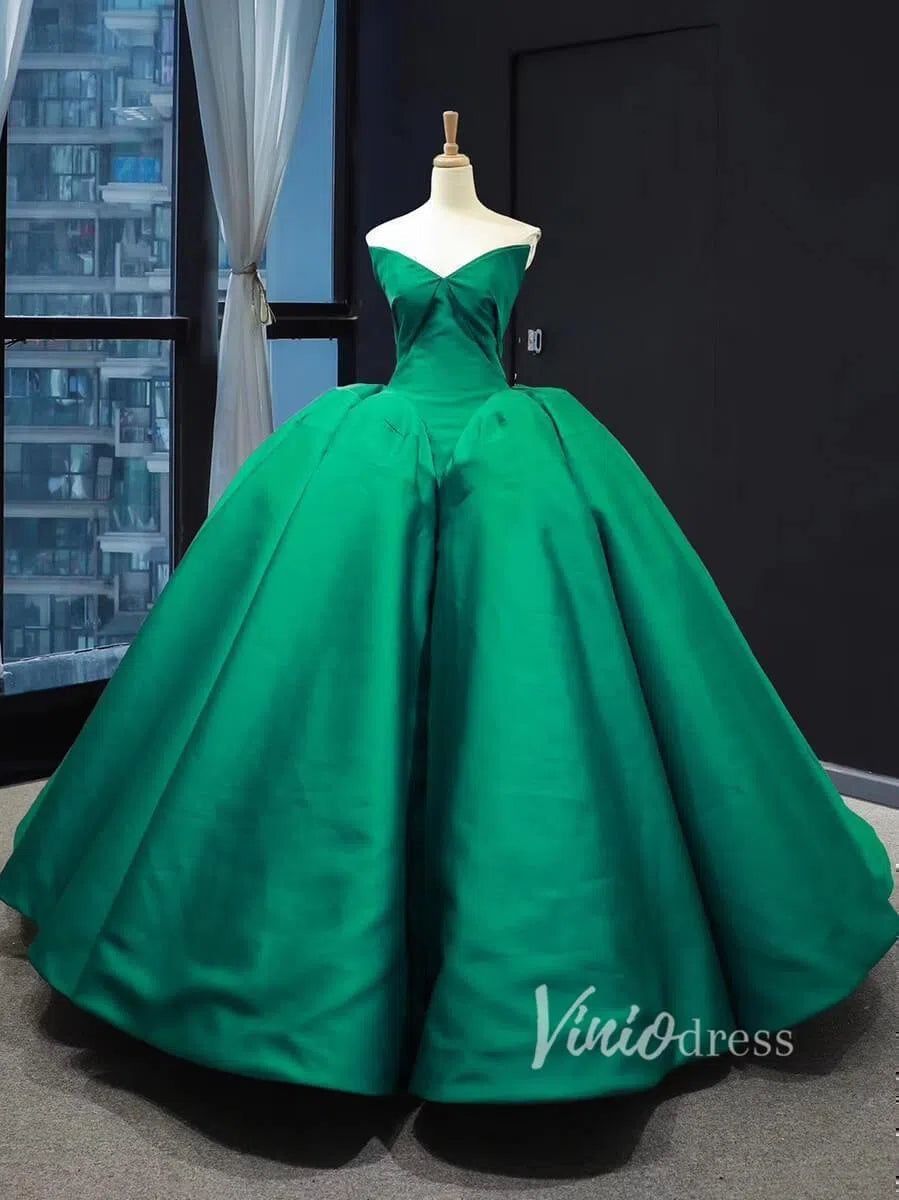 Emerald Green Celebrity Style Ball Gowns Strapless Prom Dresses FD1274 –  Viniodress