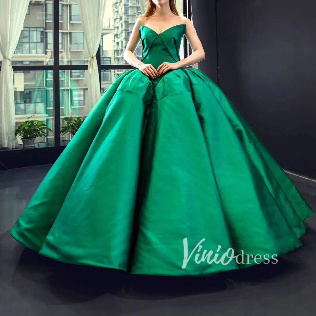 Emerald Green Celebrity Style Ball Gowns Strapless Prom Dresses FD1274 viniodress-prom dresses-Viniodress-Viniodress