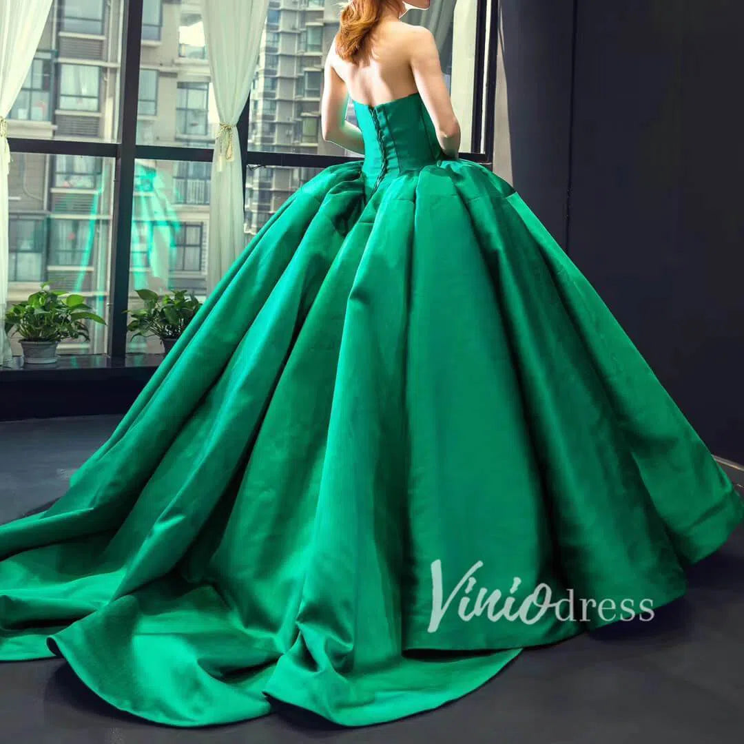 Emerald Green Celebrity Style Ball Gowns Strapless Prom Dresses FD1274 viniodress-prom dresses-Viniodress-Viniodress