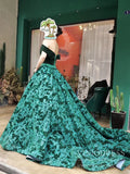 Emerald Green Floral Prom Dresses Vintage Lace Ball Gowns FD1145 viniodress-prom dresses-Viniodress-Viniodress