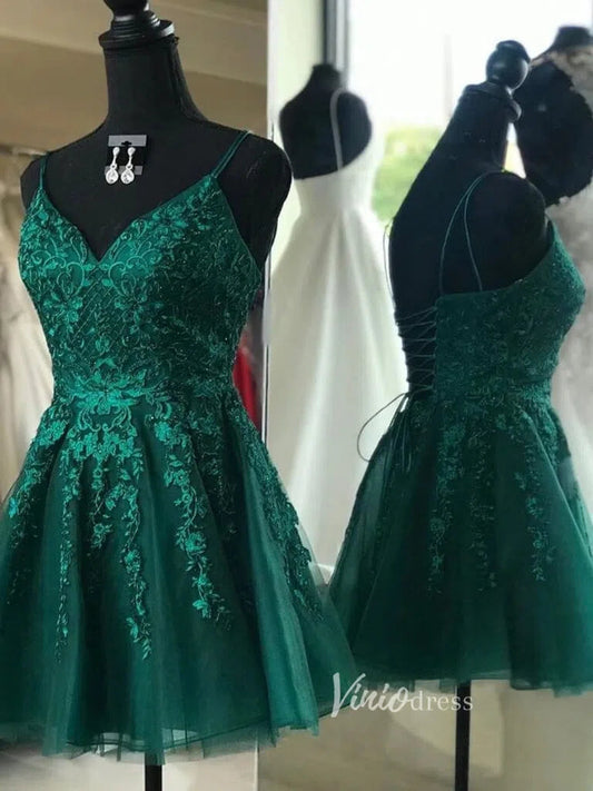 Emerald Green Lace Homecoming Dresses SD1056-Homecoming Dresses 2025 -Viniodress-Emerald Green-Custom Size-