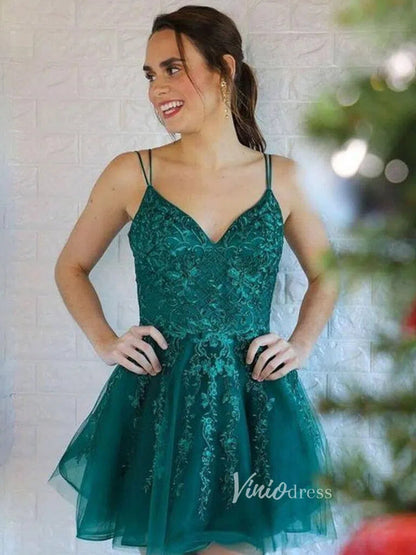 Emerald Green Lace Homecoming Dresses SD1056-Homecoming Dresses 2025 -Viniodress-Emerald Green-Custom Size-