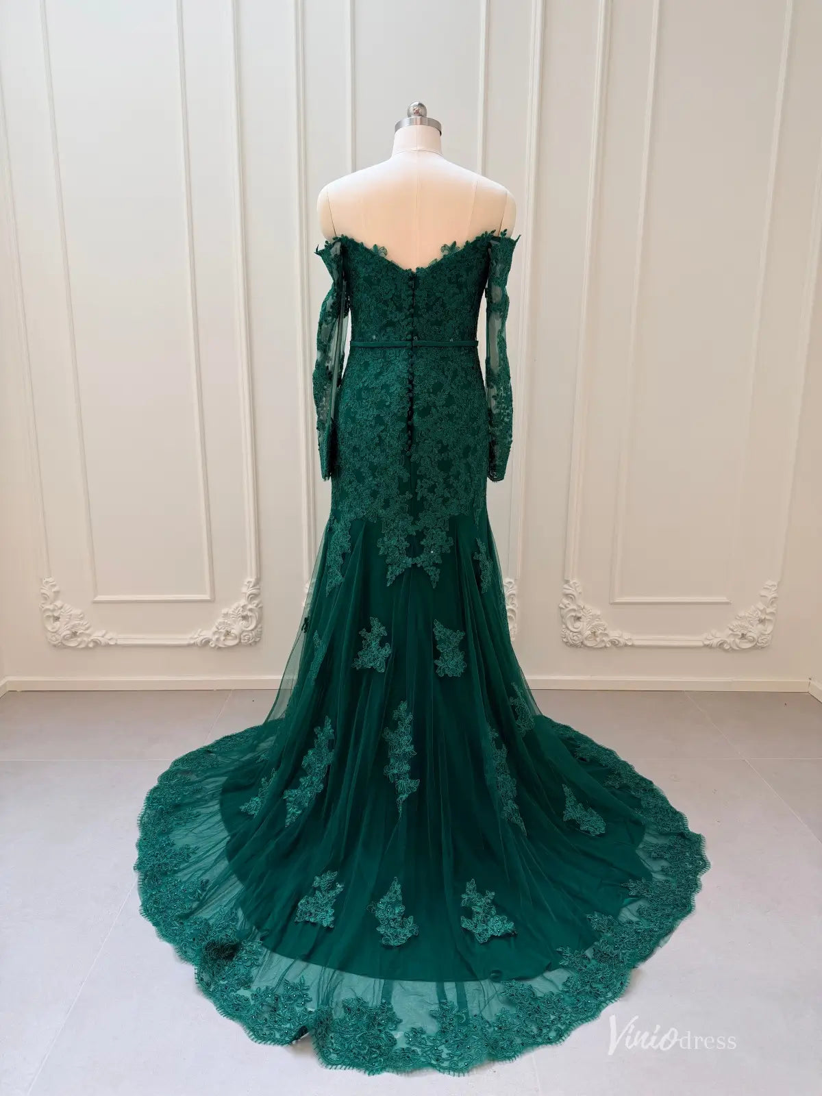 Emerald Green Lace Mermaid Wedding Dress with Detachable Overskirt –  Viniodress