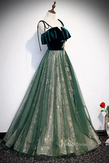 Emerald Green Long Prom Dresses Shiny Lace Formal Dress FD2626-prom dresses 2025 -Viniodress-Emerald Green-Custom Size-