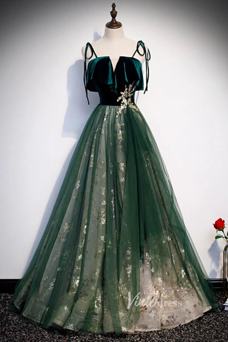 Emerald Green Long Prom Dresses Shiny Lace Formal Dress FD2626-prom dresses 2025 -Viniodress-Emerald Green-Custom Size-