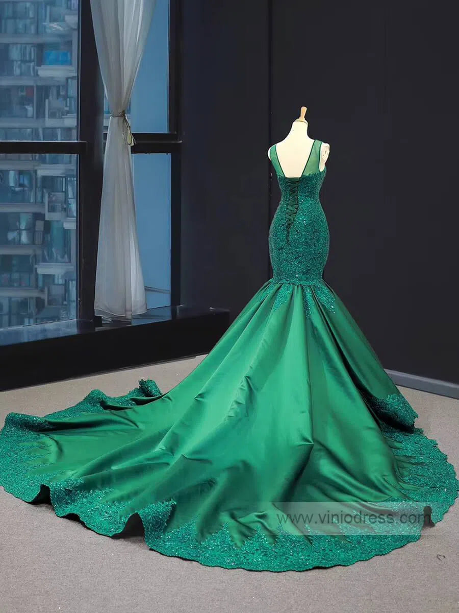 Prom Dress 2025 Emerald Green Mermaid Prom Dresses Lace Pageant Dress FD1389 viniodress-unique prom dresses-Emerald Green-US 2-Viniodress