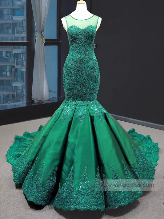 Prom Dress 2025 Emerald Green Mermaid Prom Dresses Lace Pageant Dress FD1389 viniodress-unique prom dresses-Emerald Green-US 2-Viniodress