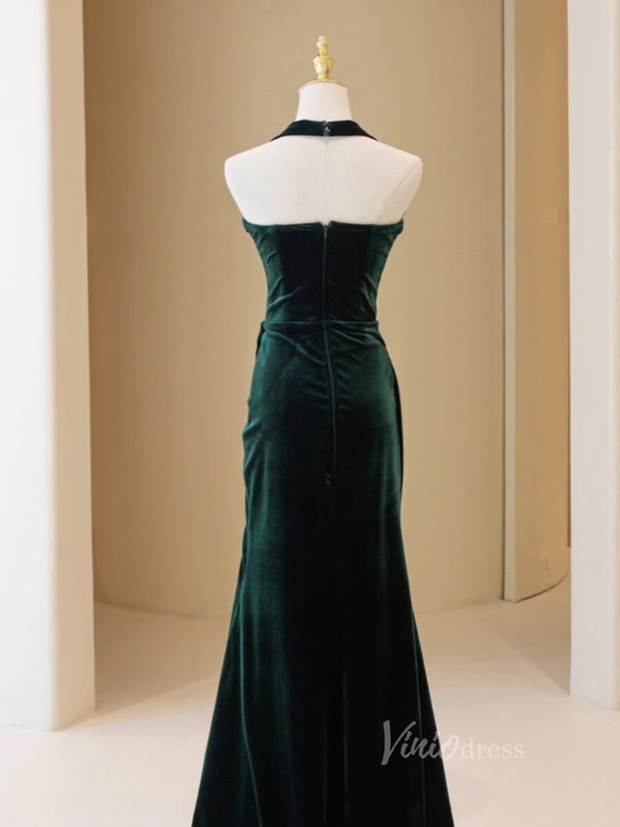 Emerald Green Mermaid Prom Dresses with Slit Velvet Evening Dress AD10 –  Viniodress
