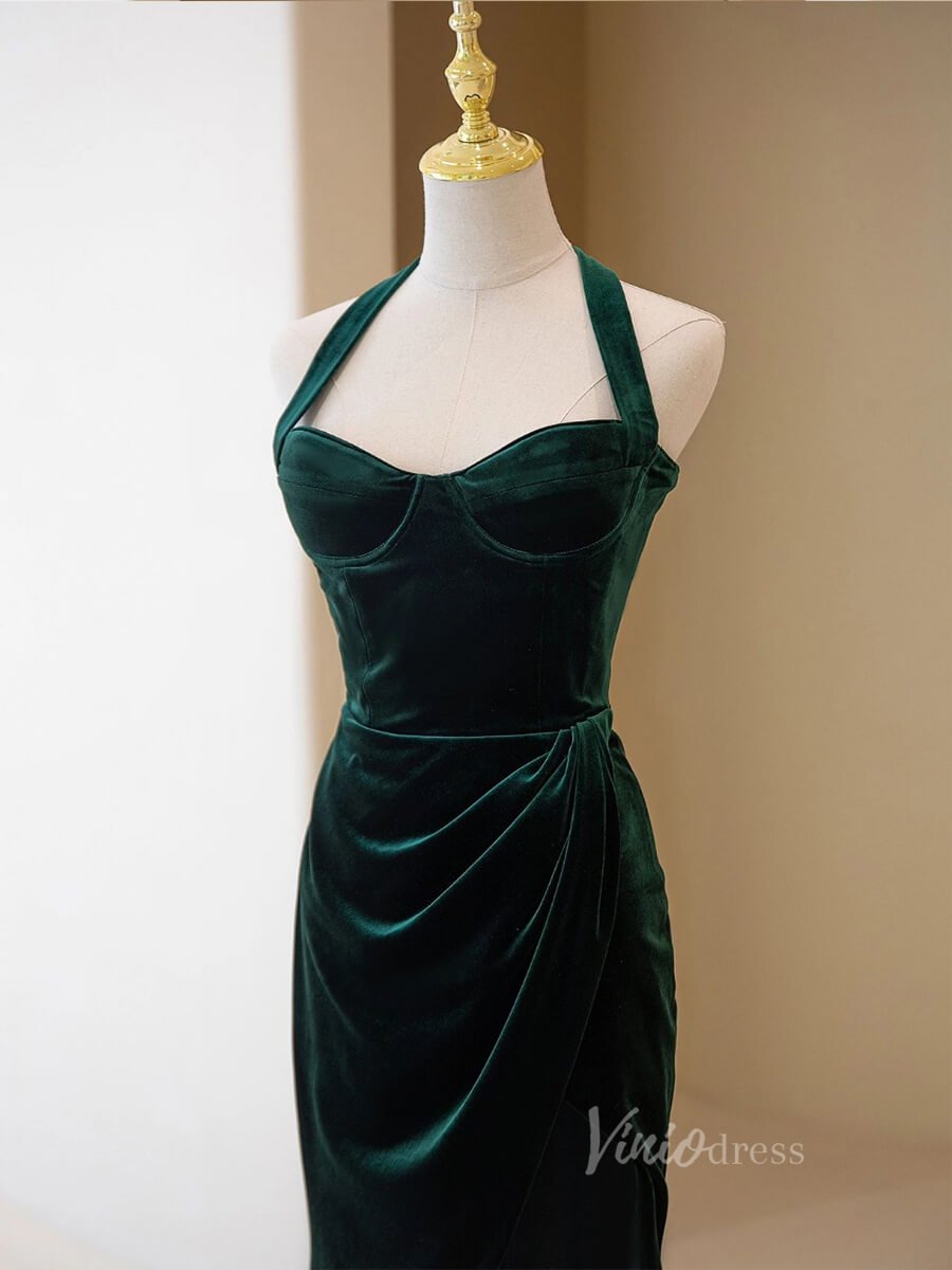 Emerald Green Mermaid Prom Dresses with Slit Velvet Evening Dress AD10 –  Viniodress