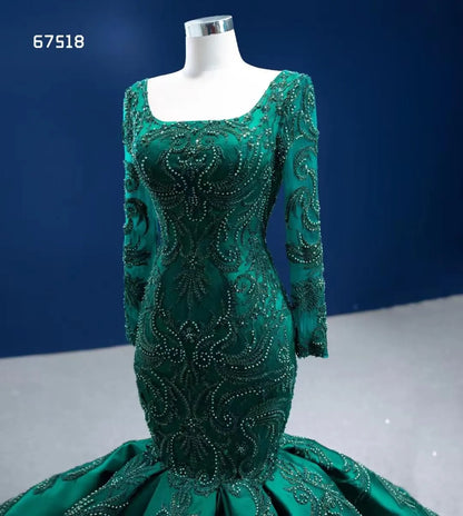 Emerald Green Mermaid Wedding Dresses Beaded Lace Pageant Dress 67518-prom dresses 2025 -Viniodress-Emerald Green-Custom Size-