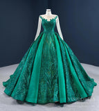 Prom Dress 2025 Emerald Green Quince Dress Long Sleeve Princess Ball Gown FD2454 viniodress-unique Quinceanera Dresses-Emerald Green-Custom Size-Viniodress