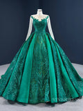 Prom Dress 2025 Emerald Green Quince Dress Long Sleeve Princess Ball Gown FD2454 viniodress-unique Quinceanera Dresses-Emerald Green-Custom Size-Viniodress